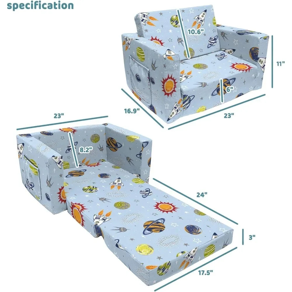 Children's 2-in-1 Convertible Sofa to Lounger, Comfy Flip-Out Couch/Sleeper