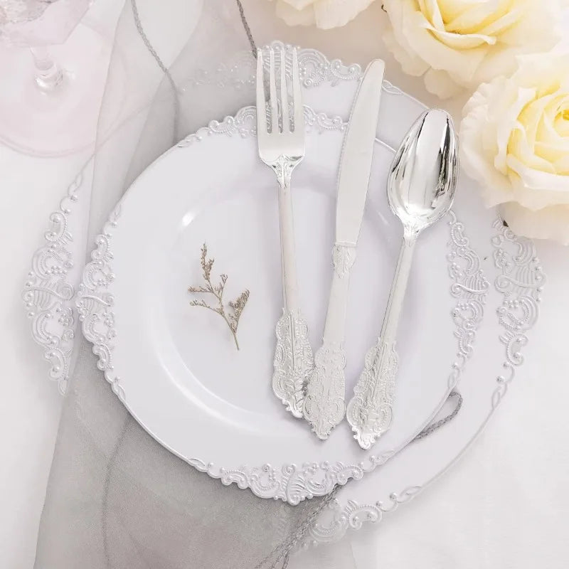 150PCS Clear-Gold Plastic Plates - Gold Plastic Silverware with Glitter Handle - 30 Guests