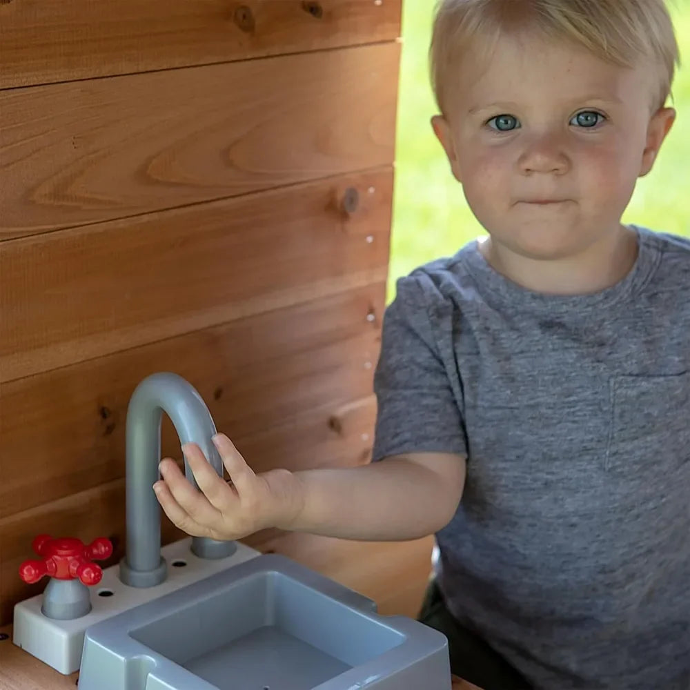 Kid's All Cedar Playhouse with Attached Picnic Bench