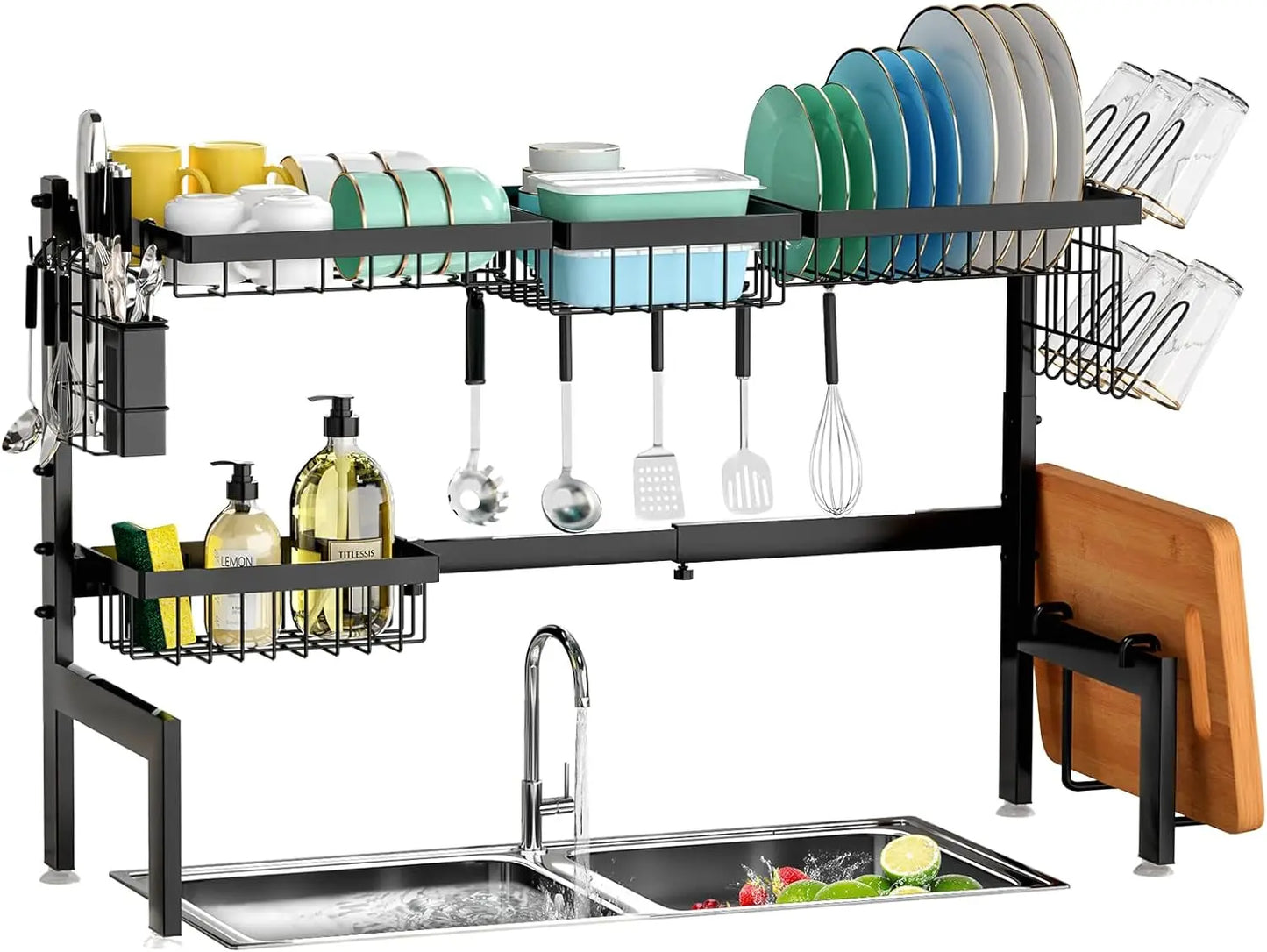 2-Tier Stainless Steel Large Over The Sink Dish Rack with Utensil Holder