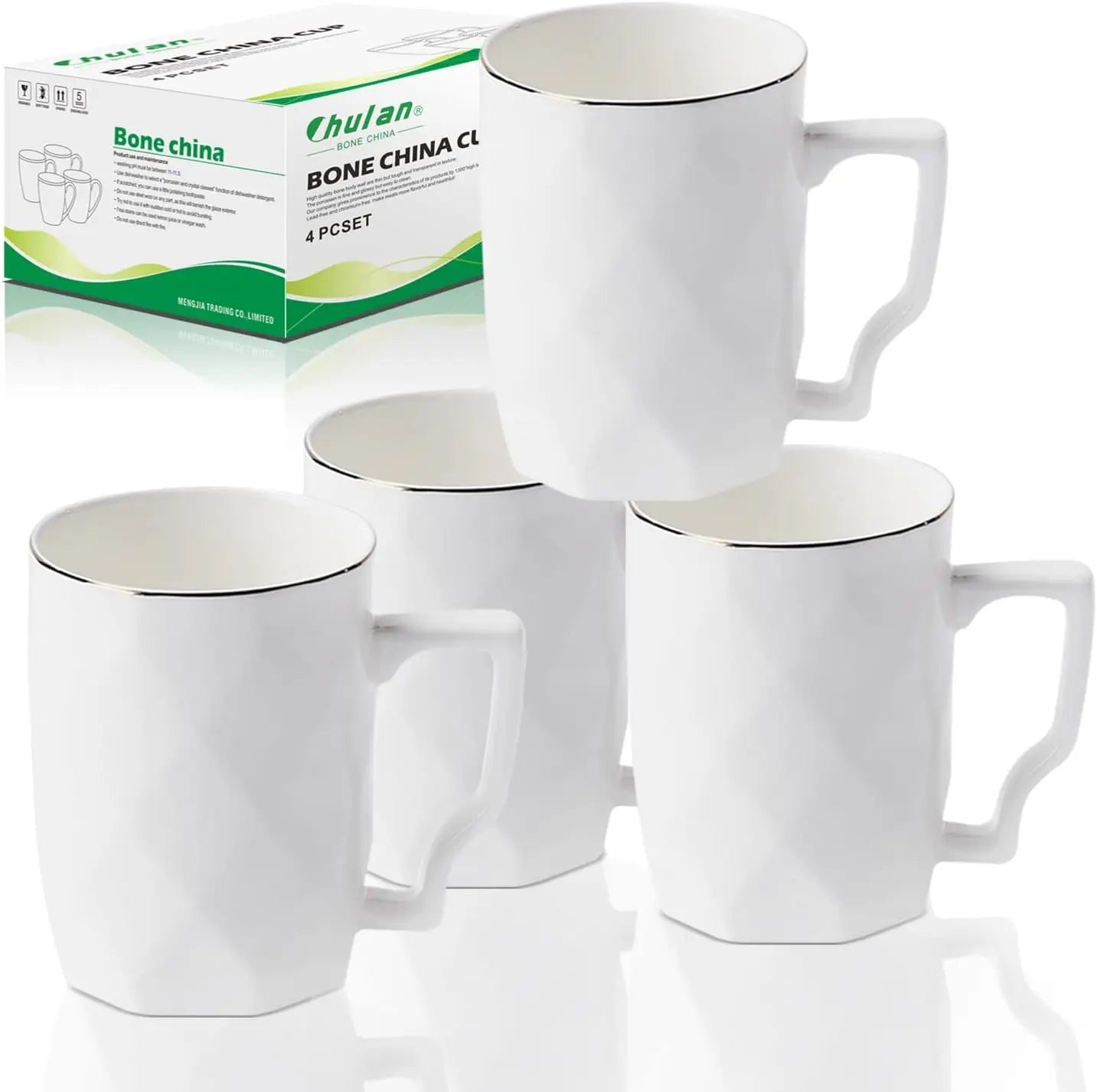 10oz Espresso Bone China Coffee Mugs, Set of 6