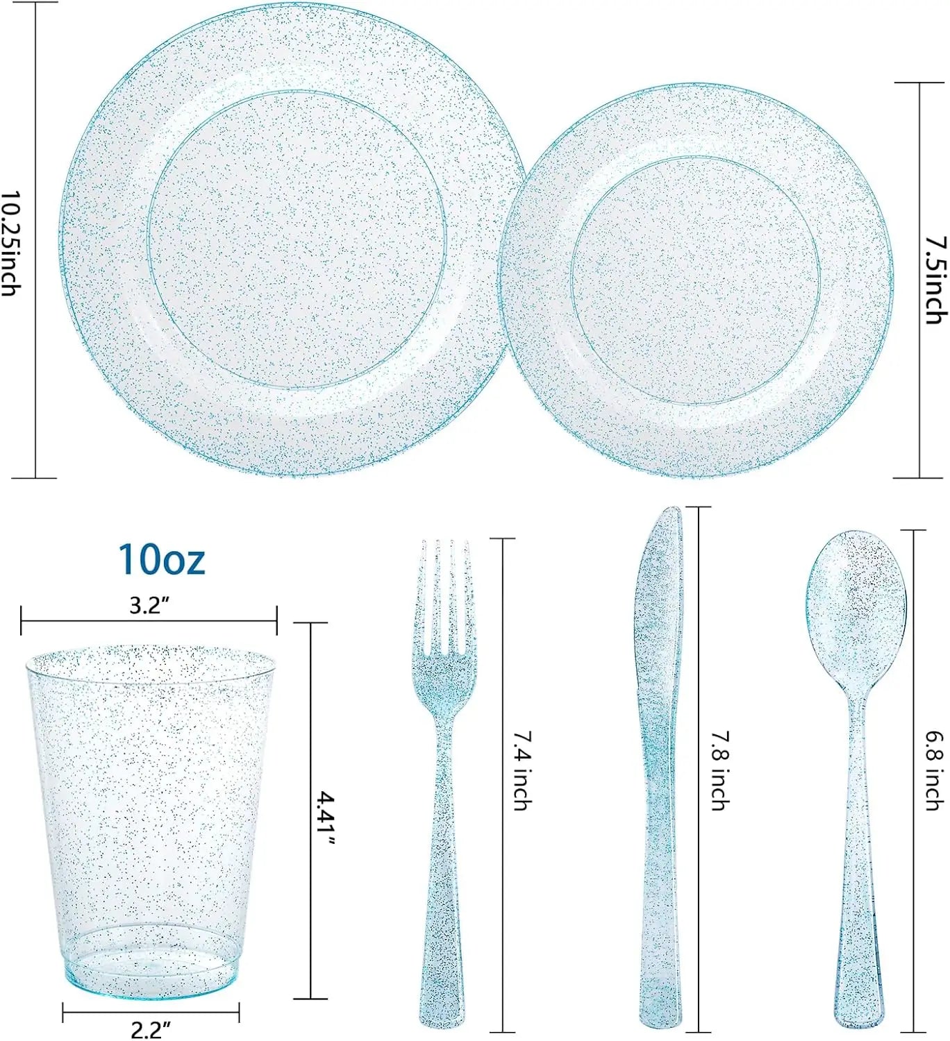 180Pcs Blue Glitter Disposable Dinnerware Set (30 Guests), With Glitter Silverware