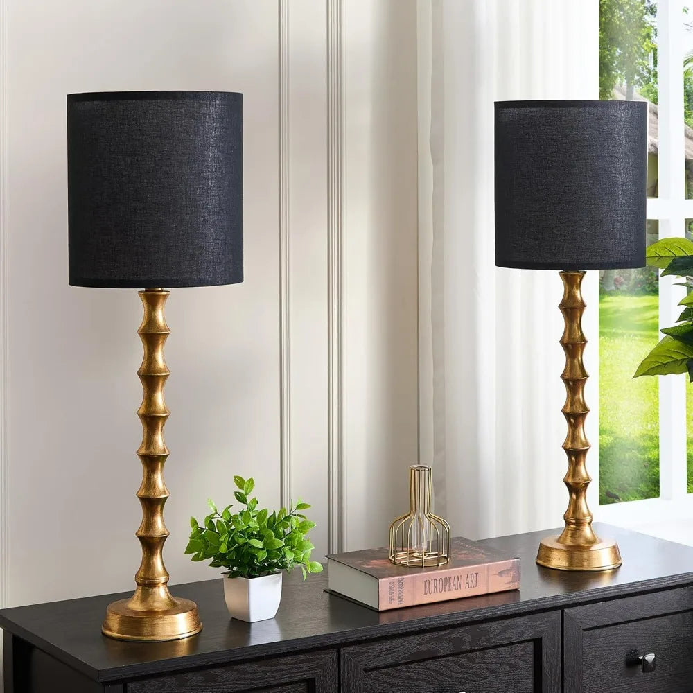 30.5" Gold Buffet Table Lamps with Black Shade, Set of 2