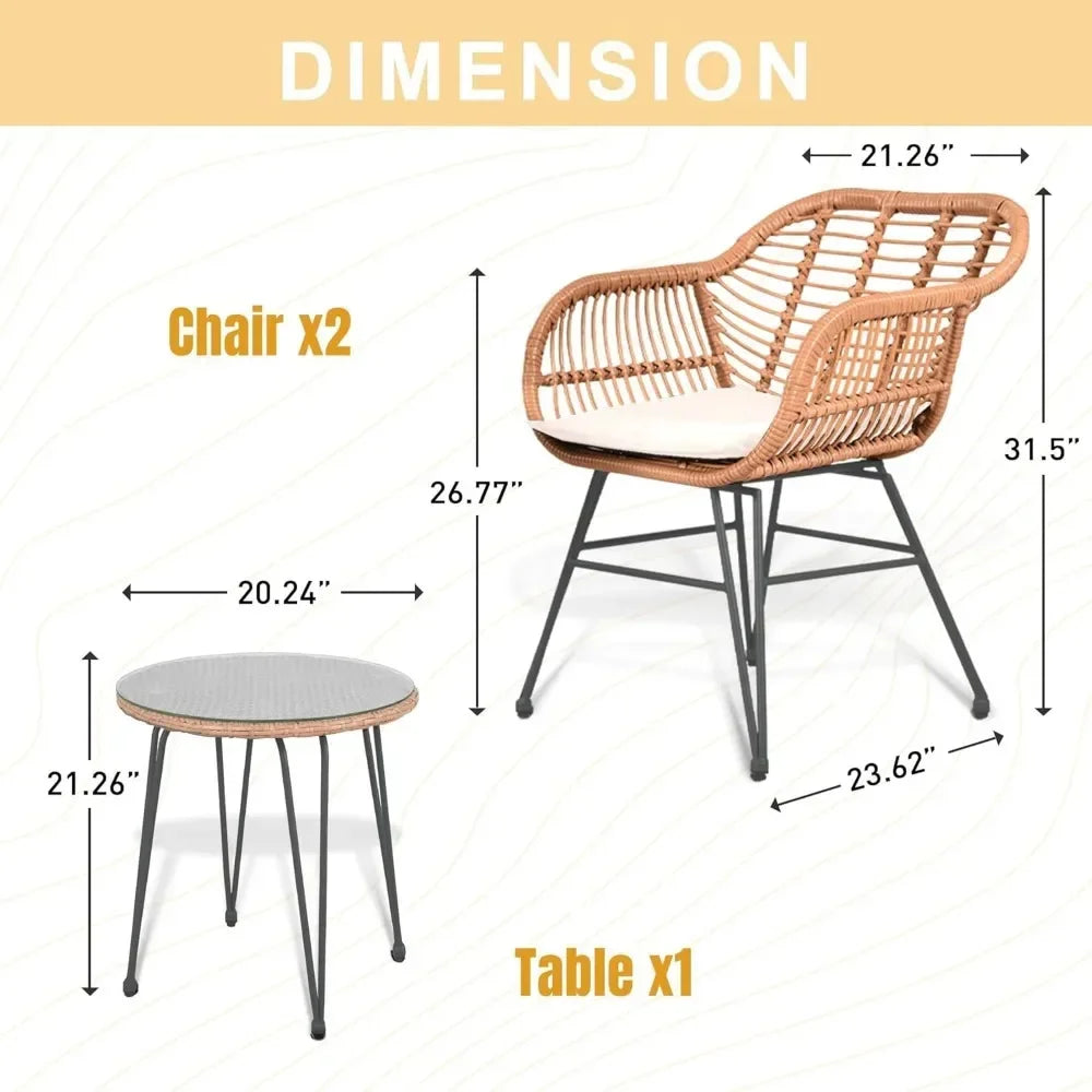 3 Piece Wicker Bistro Patio Set