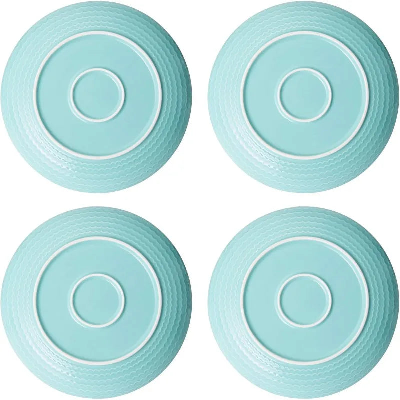 Aqua/White -16-Piece Stoneware Dinnerware Set, Service for 4, Dishwasher and Microwave Safe,