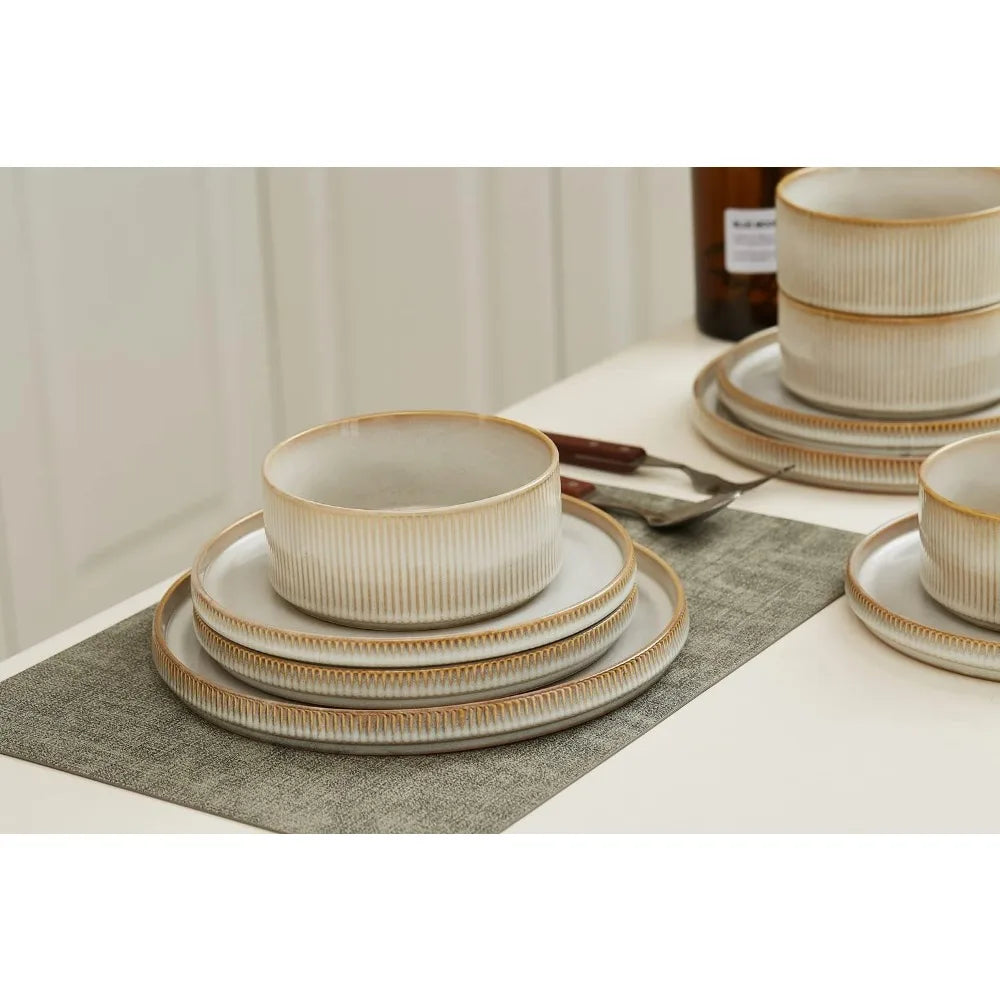 Famiware Star Dinnerware Sets, Plates and Bowls Set for 4, 12 Piece