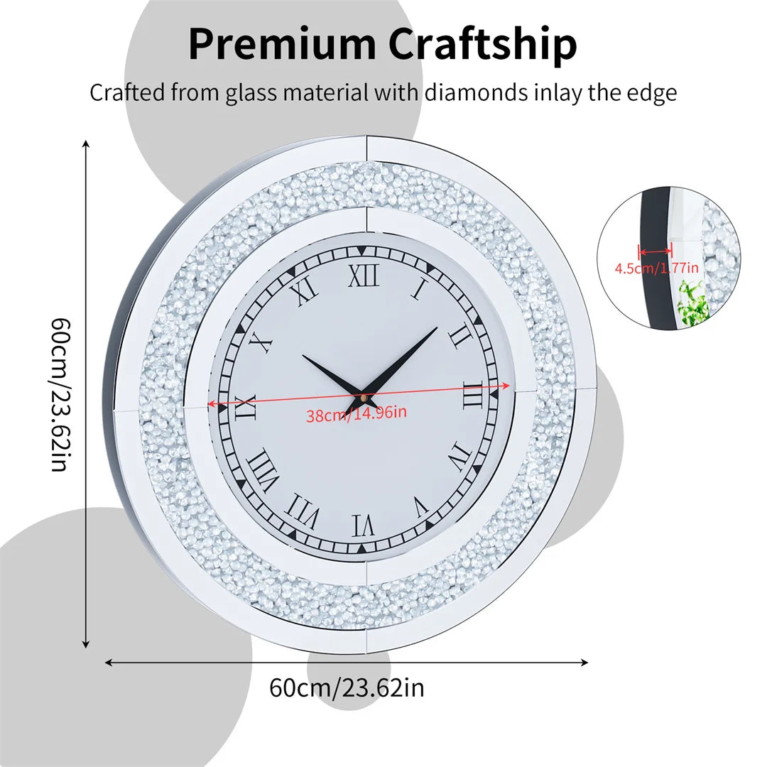 Silver Tawny Tinted Crystal Crushed Diamond Wall Clock