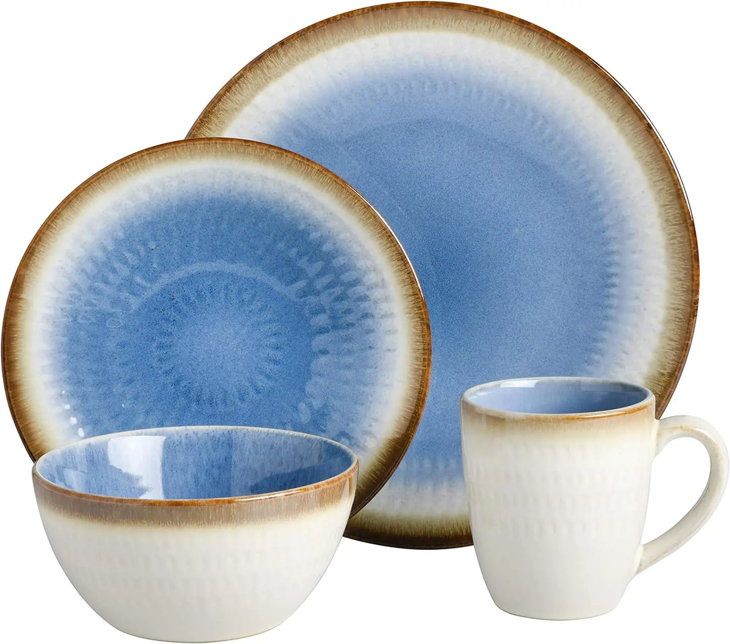 Mayfair Bay Embossed Double Bowl Dinnerware Set, Service for 4 (16pcs)