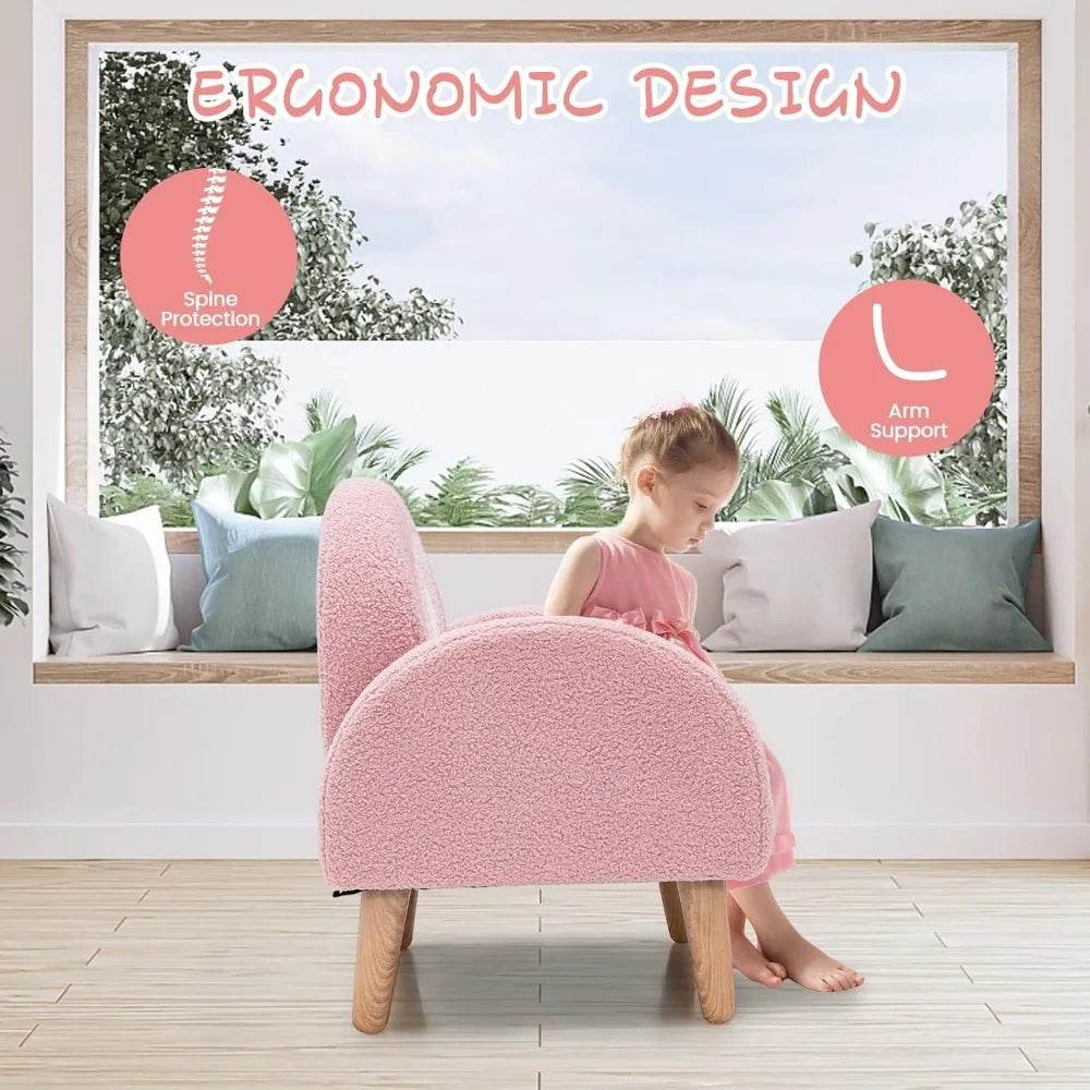 Plush Fabric Upholstered Children's Armchair with Solid Wooden Frame, Anti-Tipping Design