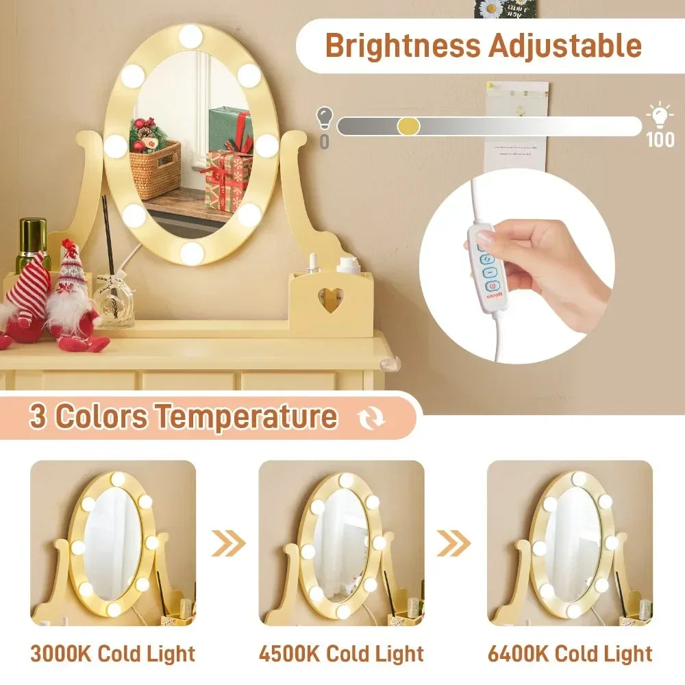 Kids' Mirrored Vanity and Stool Set