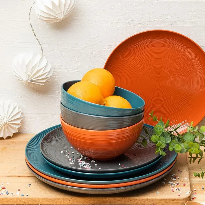 12 Piece Melamine Plastic Dinnerware Set