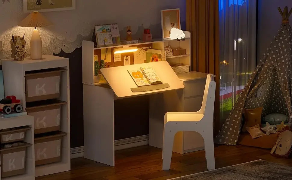 Kid's Study Desk with 3-Color Lights, Tiltable Desktop