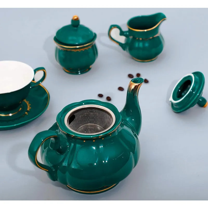 22-Piece Porcelain Ceramic Tea Sets, Service for 6- Teapot, Sugar Bowl ,Creamer Pitcher