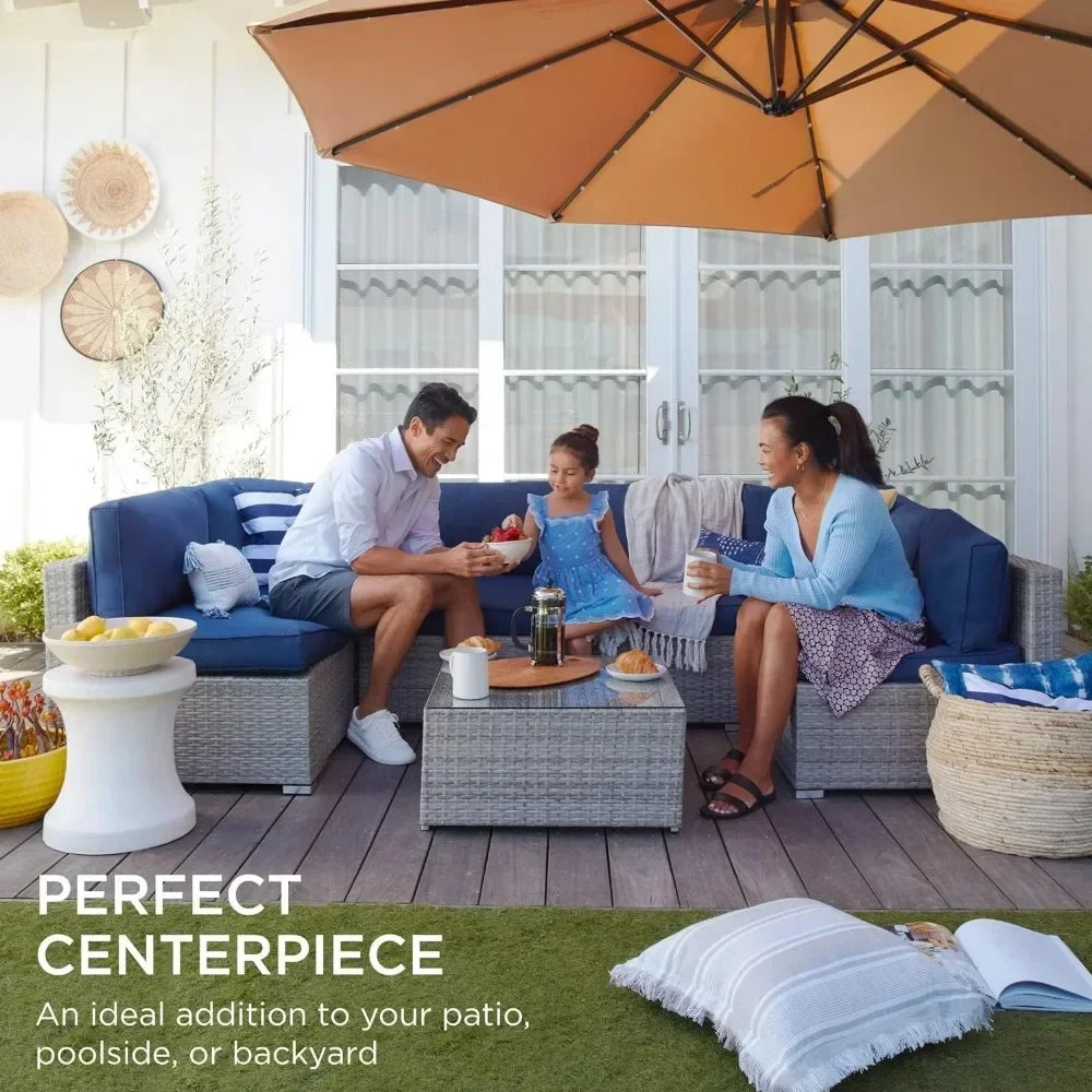 Modular Outdoor Sectional Wicker Patio Conversation Set w/ 2 Pillows, Coffee Table, Cover Included