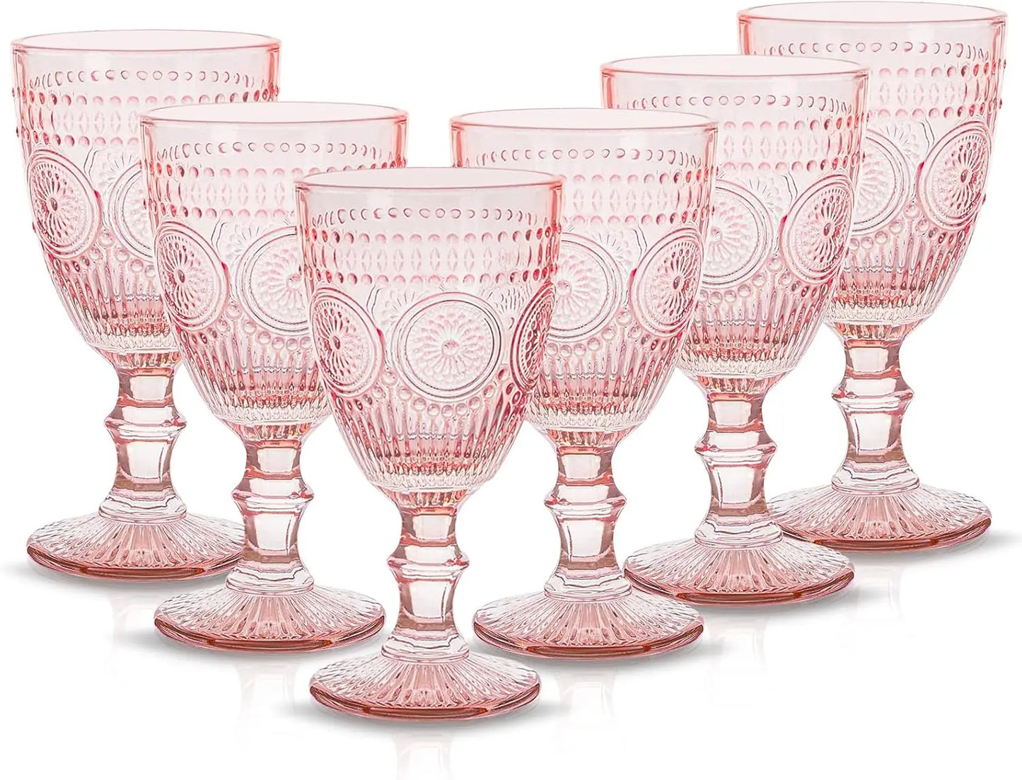 Set of 6 Embossed Vintage Drinkware Water Goblets