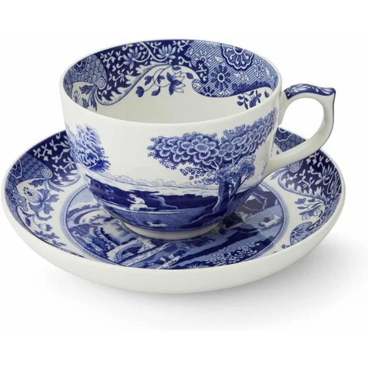 Blue Italian Jumbo Teacup and Saucer Set | 20-ounce Capacity