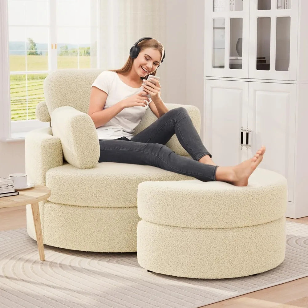 Swivel Round Lounge Chair with Ottoman