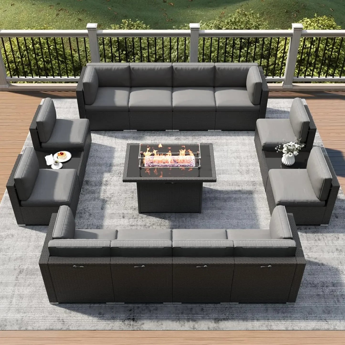 15 Piece Patio Furniture Set with Fire Pit Table