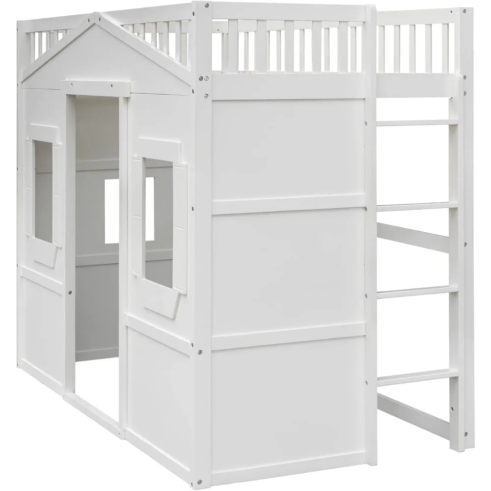 Twin Solid Wood Loft Bed Frame Playhouse