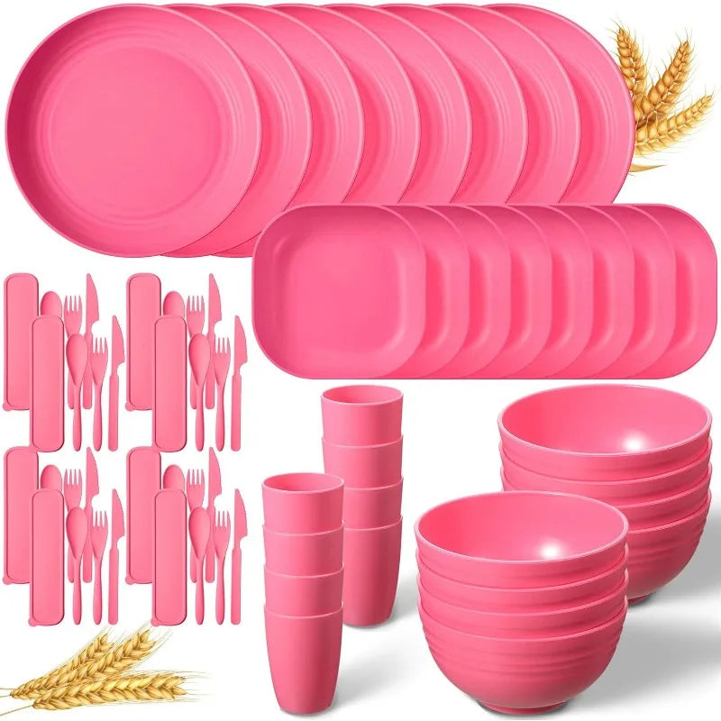 Unbreakable Wheat Straw Dinnerware Set- Microwave Safe Lightweight Plastic