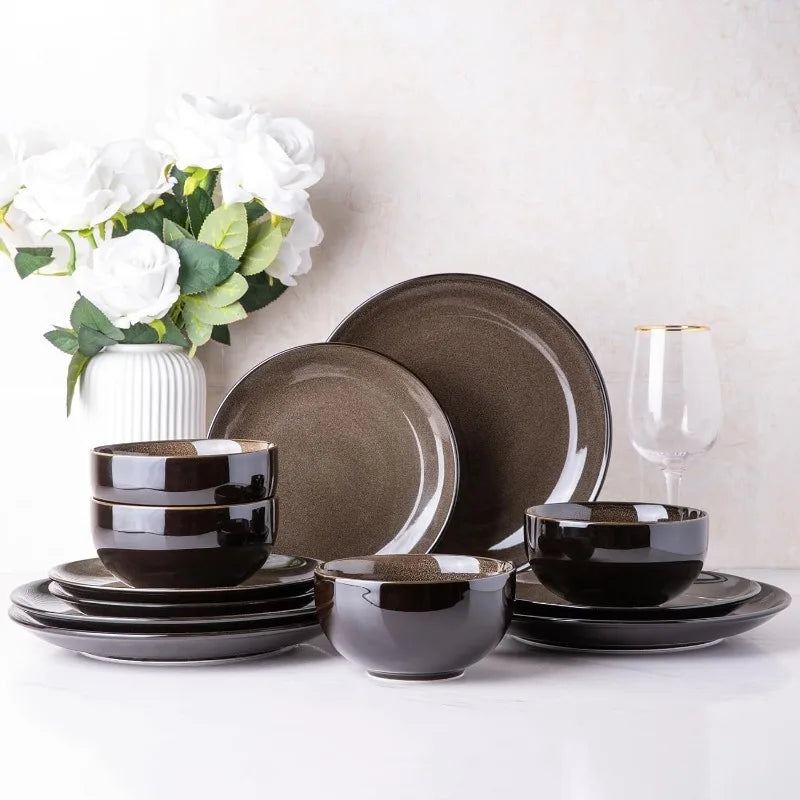 Ceramic Dinnerware Sets,Stoneware Coupe Plates and Bowls Sets,Highly Chip and Crack Resistant | Dishwasher & Microwave