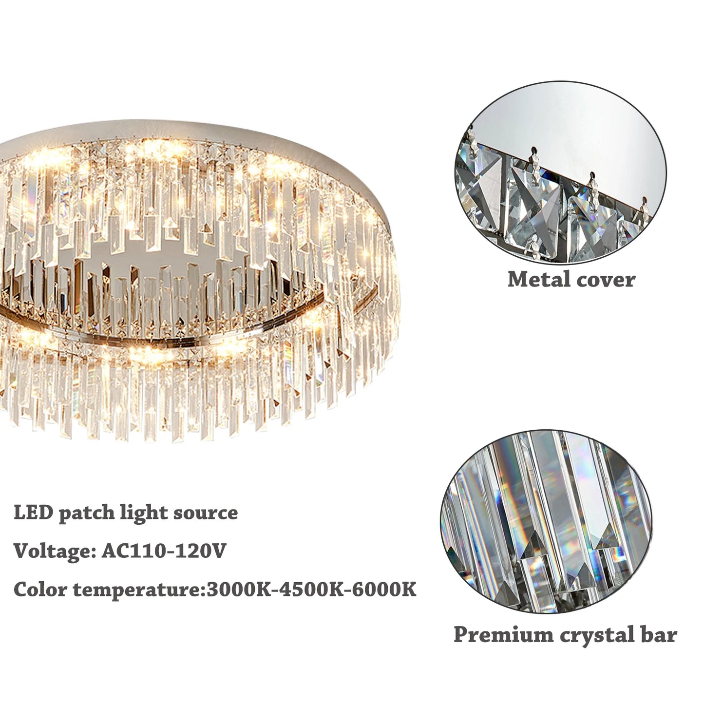 23.6inch Round Crystal Indoor Ceiling Lamp