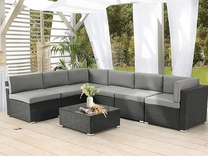 7 Piece Wicker Outdoor Sectional Sofa Patio Furniture Set