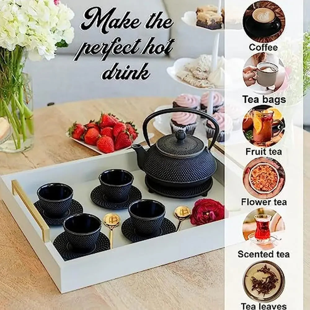 Japanese "Gashu Black" Elegant Cast Iron Tea Set with 4 Cups and Infuser