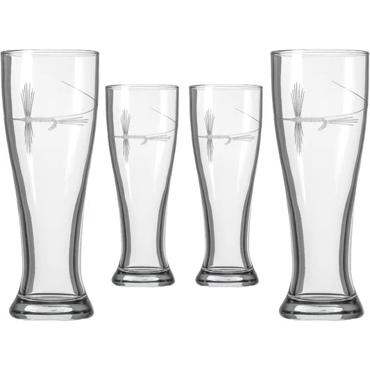 Set of 4 - 16oz Rolf Glass Fly Fishing Engraved Beer Pilsner