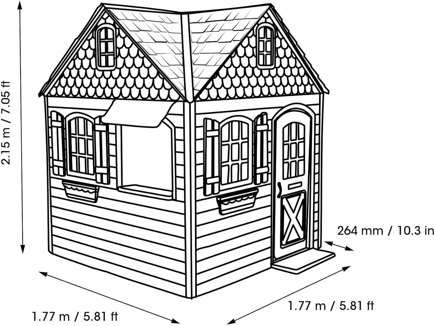 Plastic Outdoor Playhouse, Door with Mail Slot and Working Doorbell, Play Sink and Stove Combo, Toy Food, Pans, and Utensils