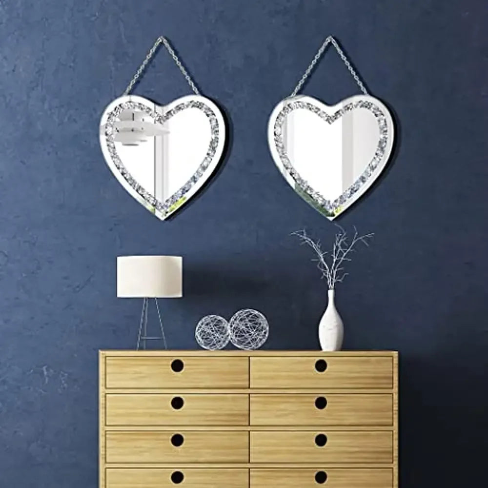 Heart Shaped Crystal Crush Diamond Glass Mirror Set