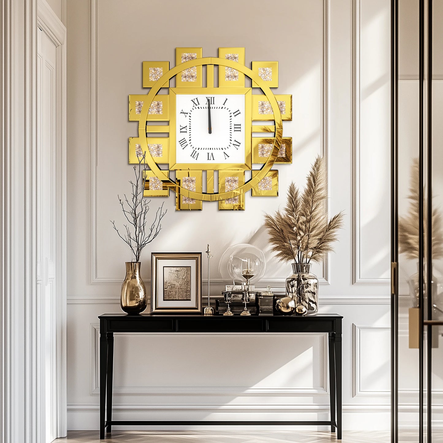 Irregular Large Crush Diamond Mirrored Wall Clock