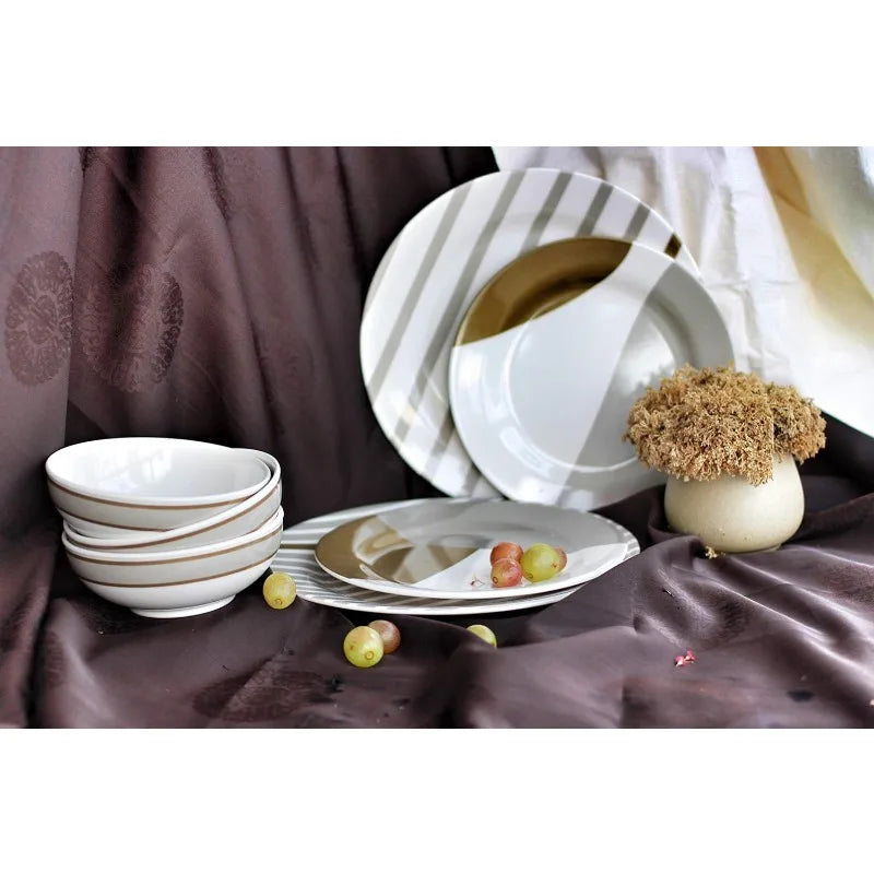 12-Piece Melamine Dinnerware Set - Service for 4, BPA free and dishwasher safe