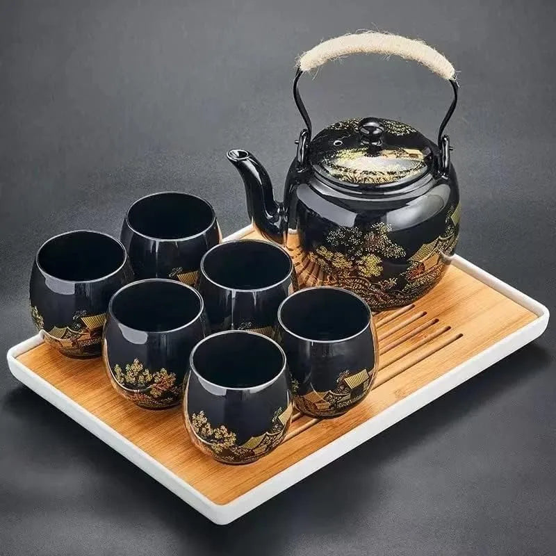 Glazed Tea Set in Gift Box with 1 Teapot, 1  Strainer, 1  Tray and 6  Cups