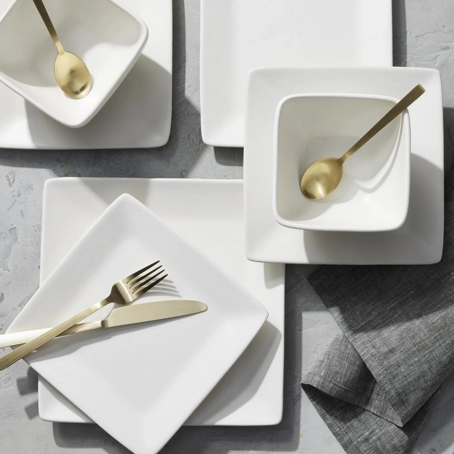 12-Piece Square Stoneware Dinner Set, Cream