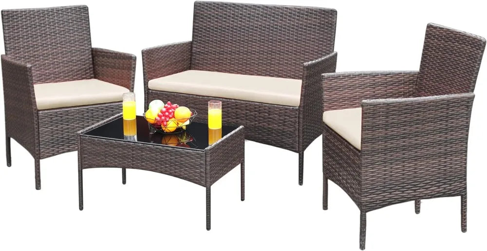 4 Piece Wicker Rattan Outdoor Conversation Set