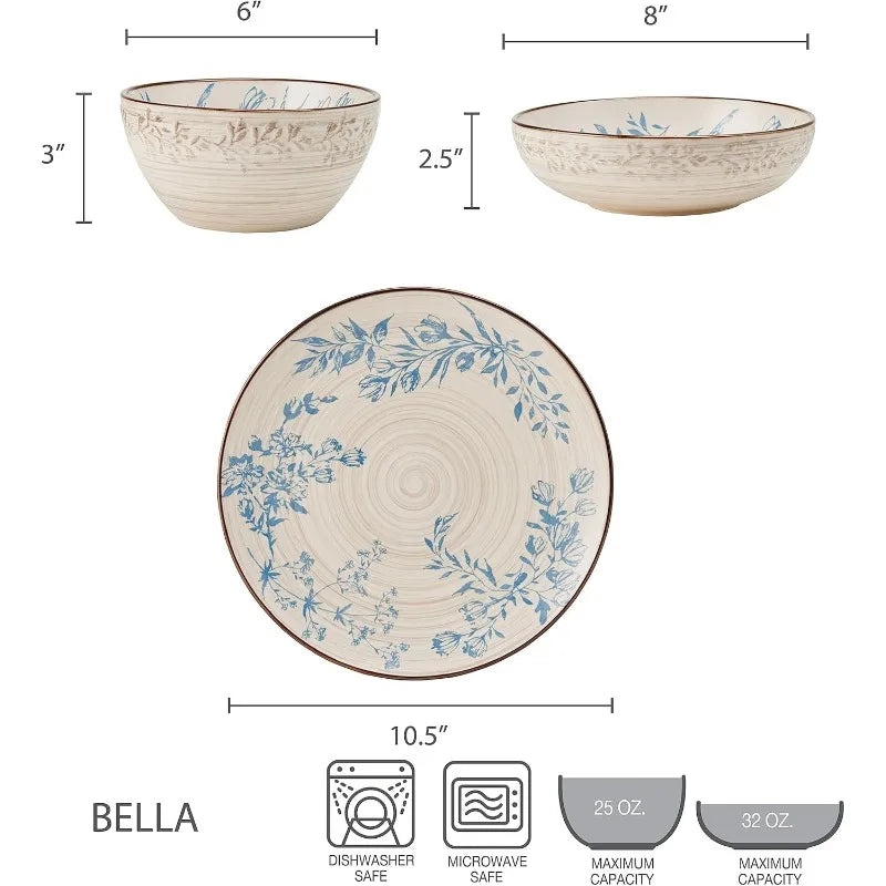 Bella 12 Piece Dinnerware Set, Service For 4