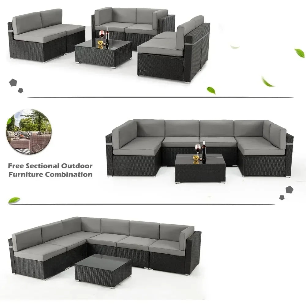 7 Piece PE Wicker Rattan Outdoor Sectional Sofa Set