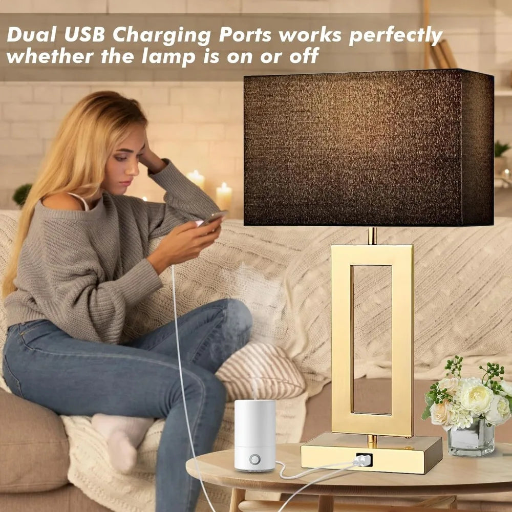 Set of 2 Touch Control 3-Way Dimmable Table Lamps with Dual USB Ports