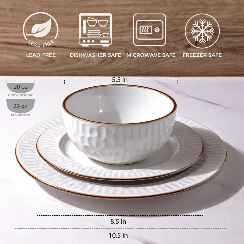 Embossed Elegant Stoneware Plates and Bowls Sets