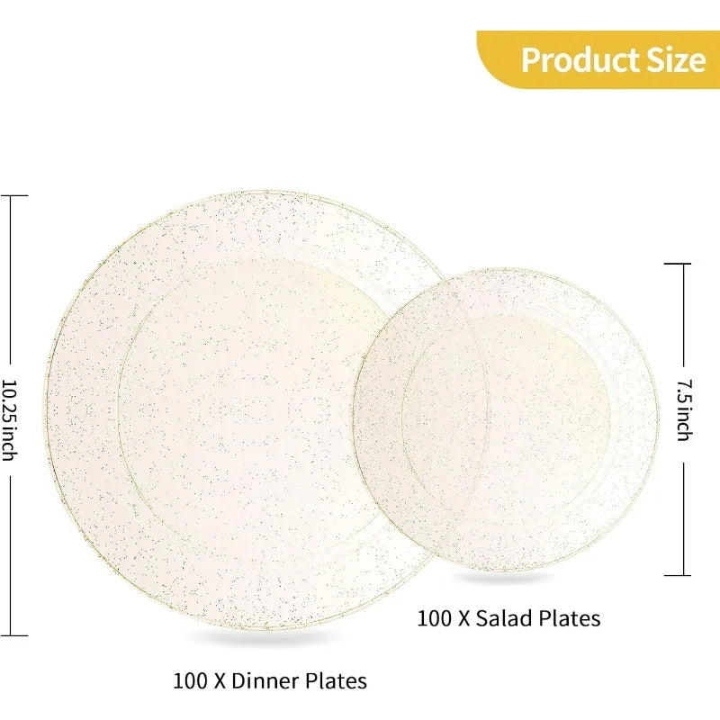 200 PCS Plastic Disposable Heavy Duty Plates