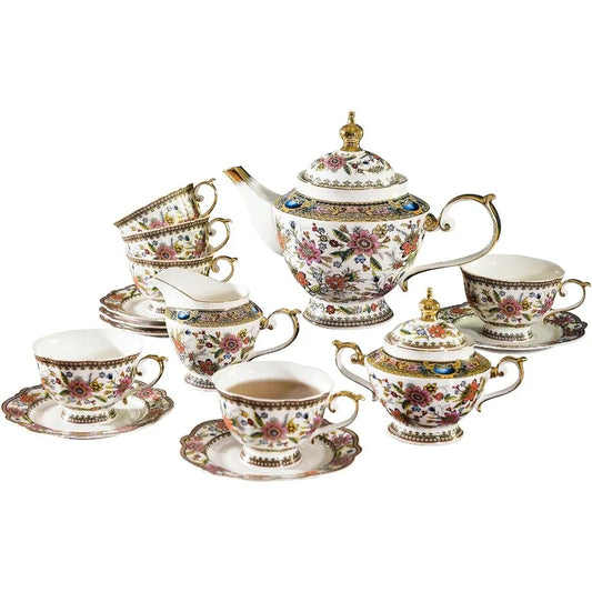 Bone China Tea Set for 6, Vintage Tea Sets for Party or Gift Giving