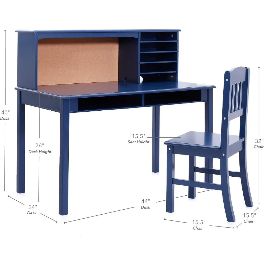 Children’s Wooden Media Desk and Chair Set with Hutch and Storage