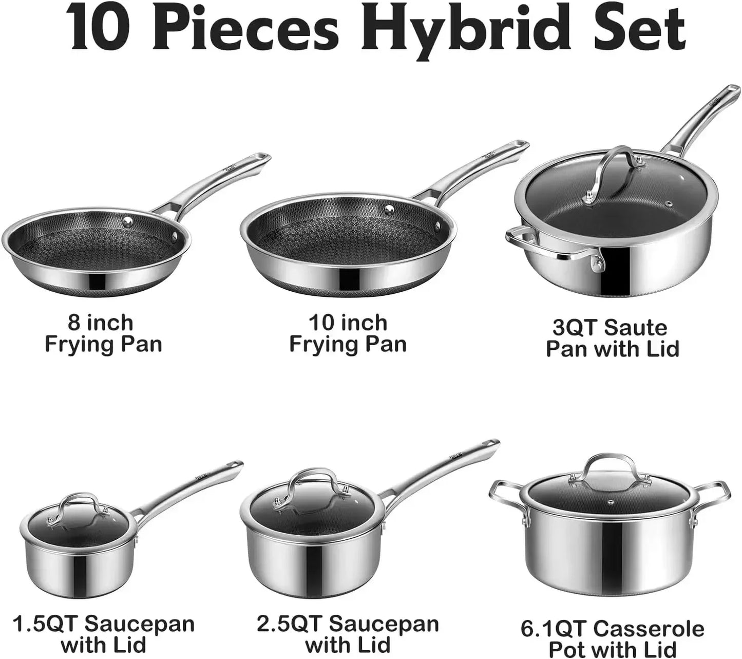 10 Pcs Hybrid Stainless Steel Cookware Set
