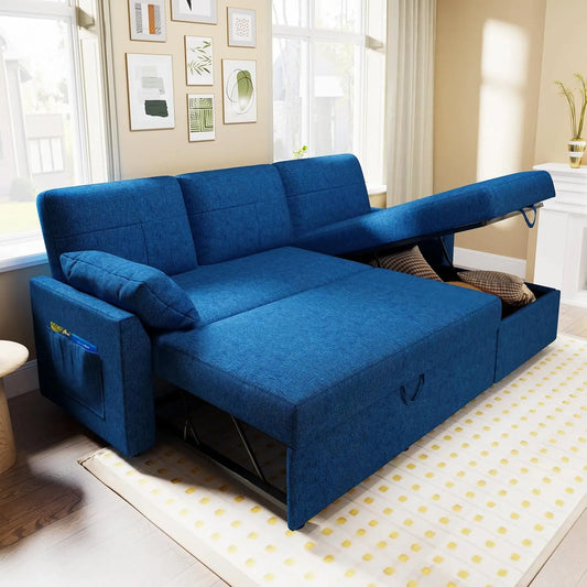 2 in 1 Pull Out Couch Sofa with Storage Chaise