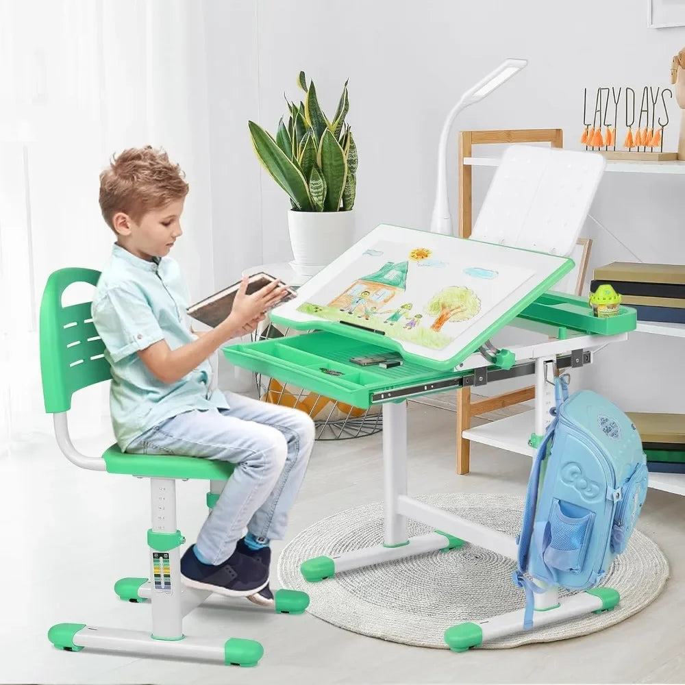 Kids Desk and Chair Set, with 40 Degree Tilt-able Desktop