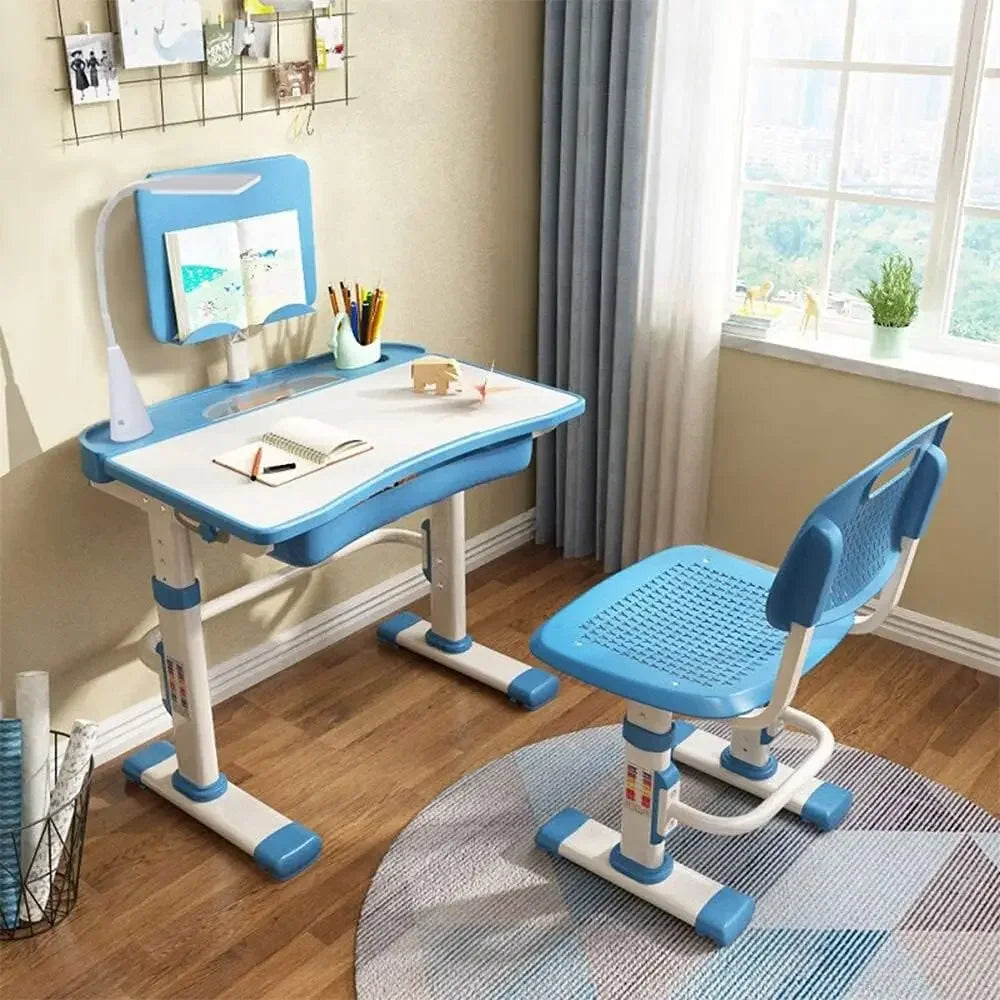 Kid's Desk and Chair Set, with Tilt Desktop, Bookstand, LED Lamp