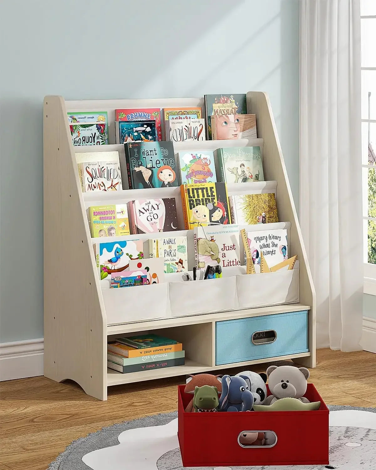 Sturdy Kids Bookshelf with Tear-Proof Cotton Sling