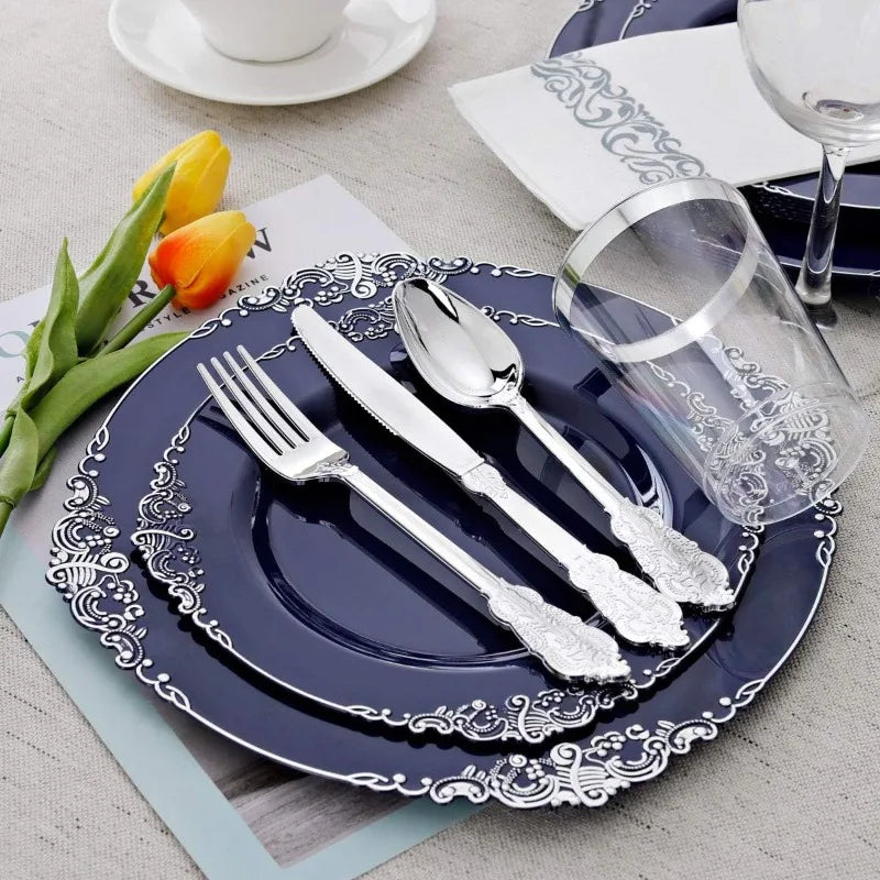 175pcs Plastic Disposable Plates Set