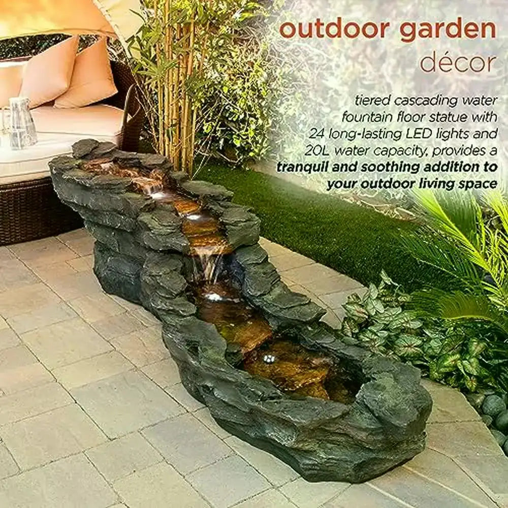 Outdoor Tiering Rocky River Stream Water Fountain w/LED Lights 76" Long